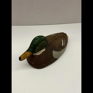 Hand Carved Wood Duck Decoy by A.I. Levy Mallard Vtg 1983 Brown and Green